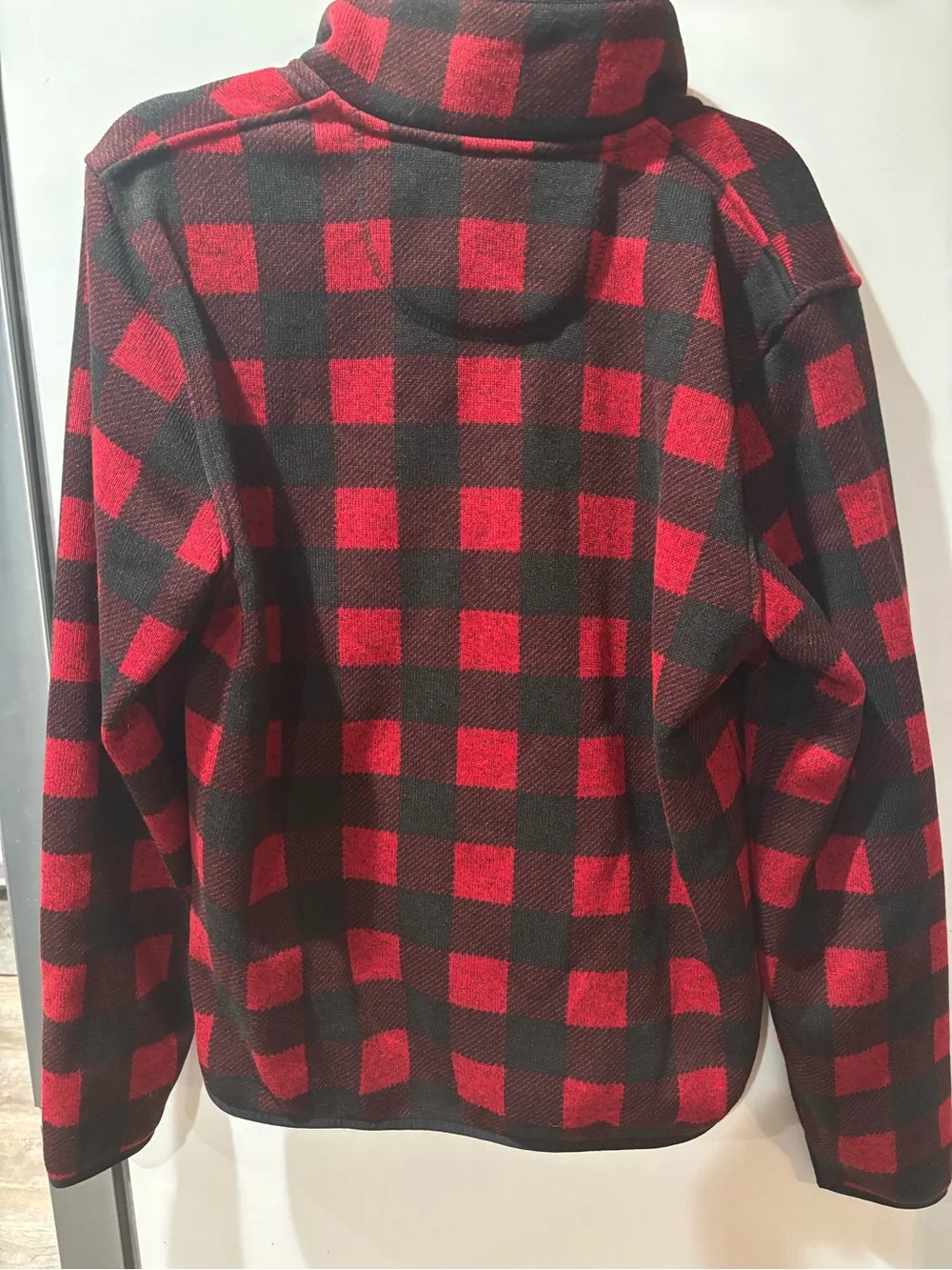 NWOT L.L. Bean Men’s Sweater Fleece Snap Pullover Medium Buffalo Plaid Red Black